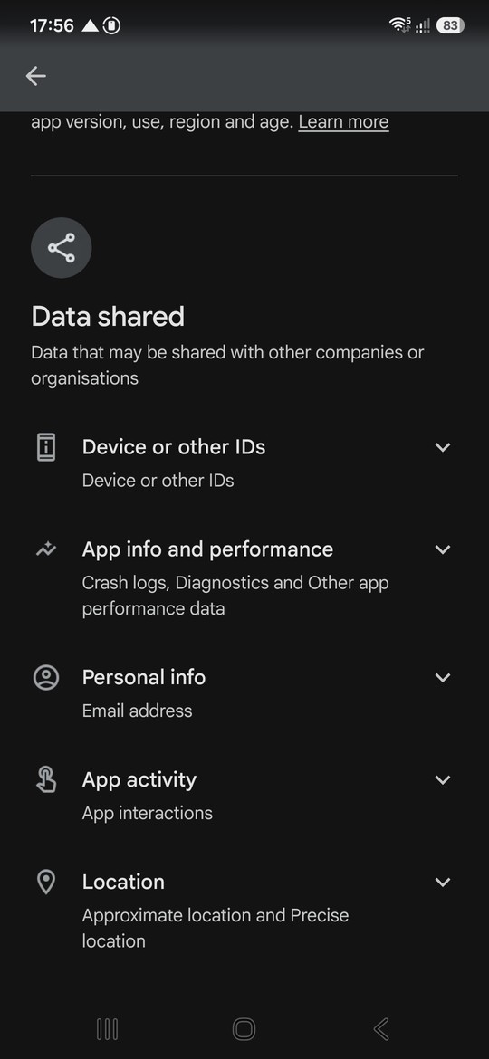 Example from Play Store - a calculator app wants to know email and location