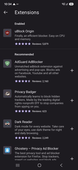 Fennec with uBlock Origin