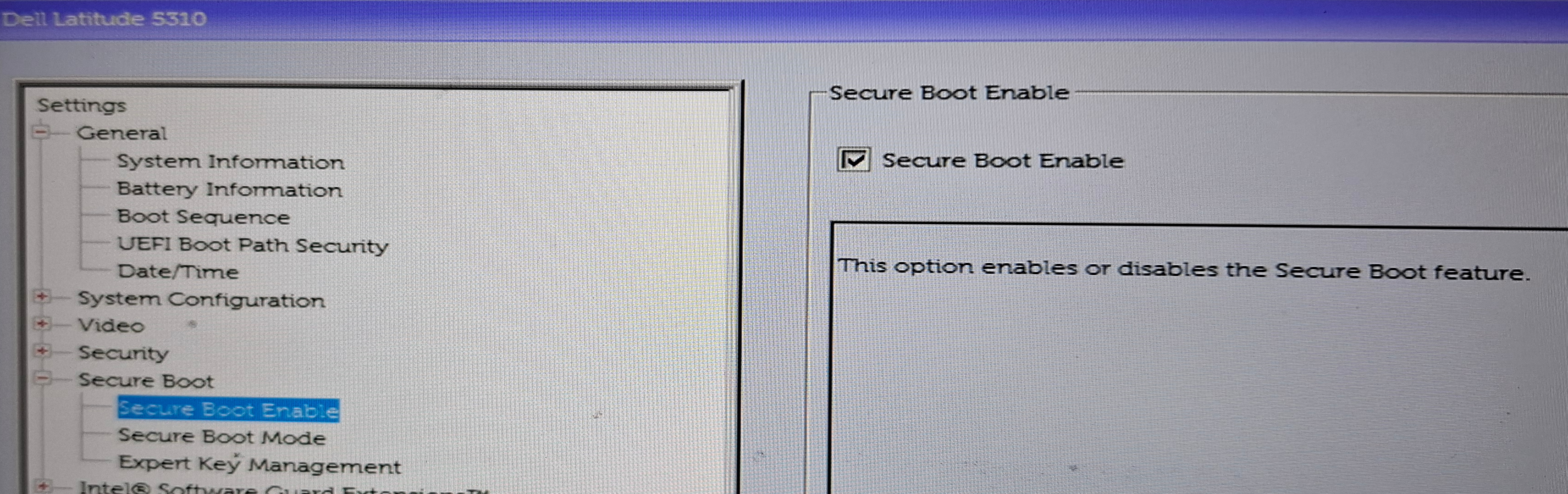 Secure Boot setting in UEFI