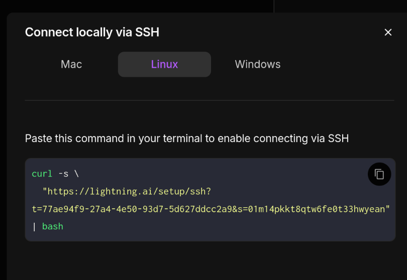 Enabling SSH access on the Lightning AI machine