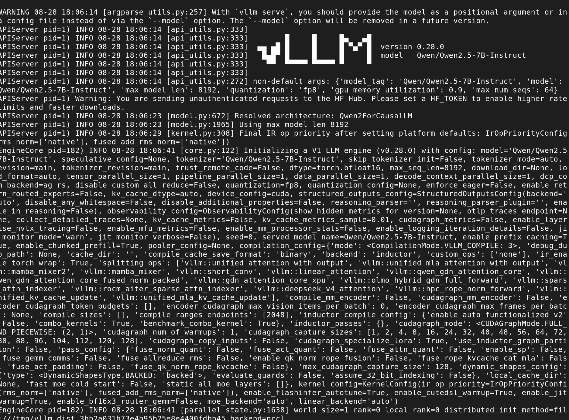 vLLM starting up on the rented VM