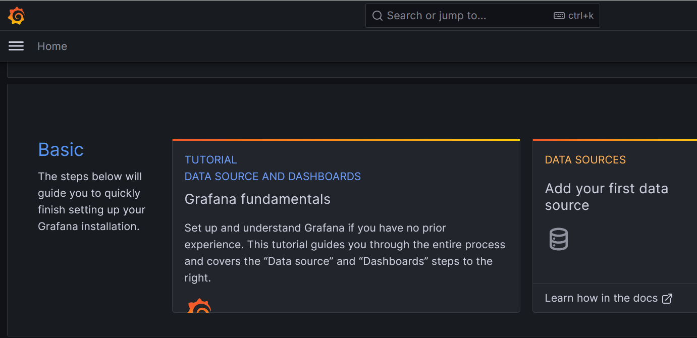 Grafana GUI right after the installation