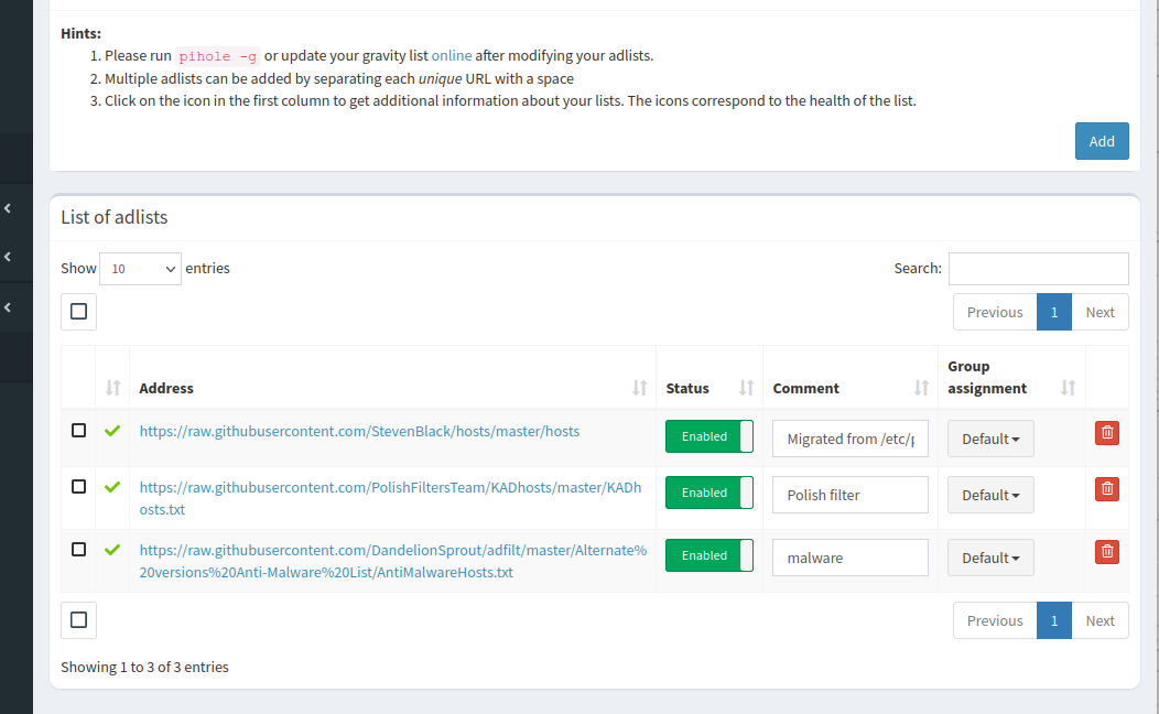 Configuring blocklists