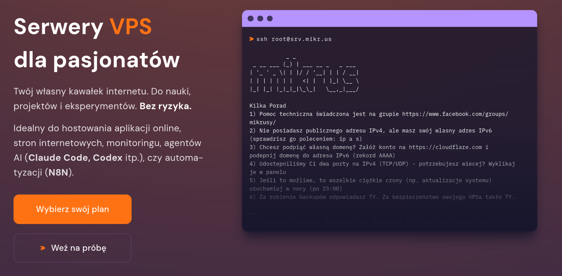 Featured image of post Self hosting on the internet: mikr.us